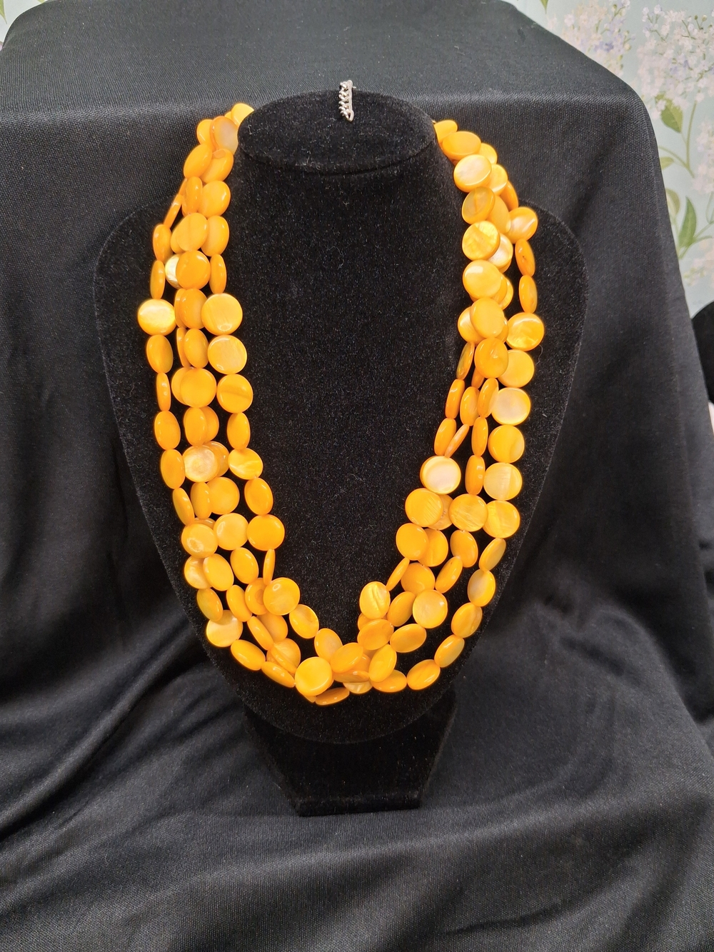 Multi-Strand Yellow/Orange Shell Bead Statement Necklace